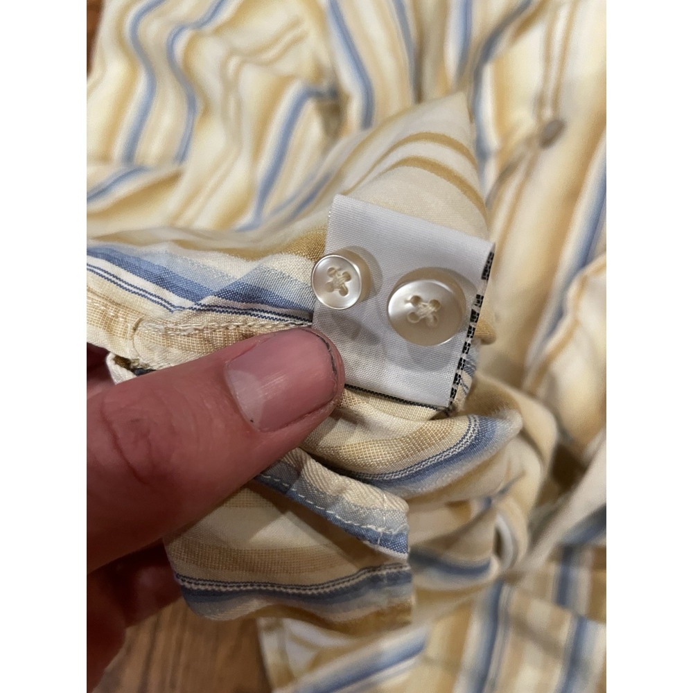 Tommy Bahama Men's 100% Silk Yellow Blue Striped Long Sleeve Shirt Size Medium - Picture 9 of 9
